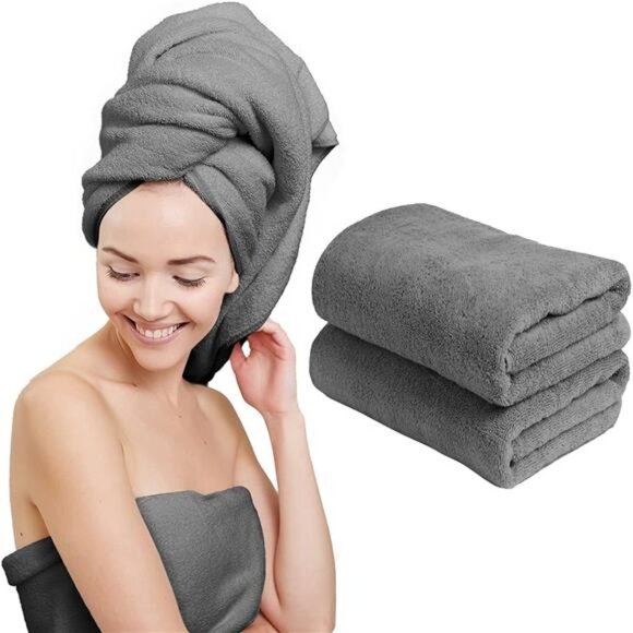 2 Pack Extra Large Microfiber Hair Towel 24" x 48" Anti Frizz for Long Hair